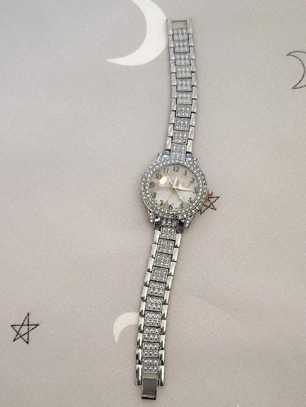 Silver Crystal Floral Dial Women's Watch